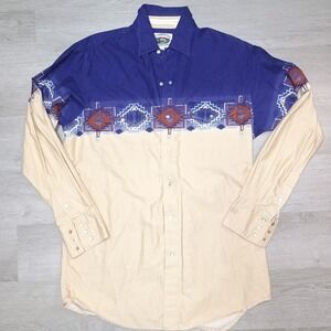 Cumberland Outfitters Western Aztec Purple Pearl Snap Button Down Shirt Large